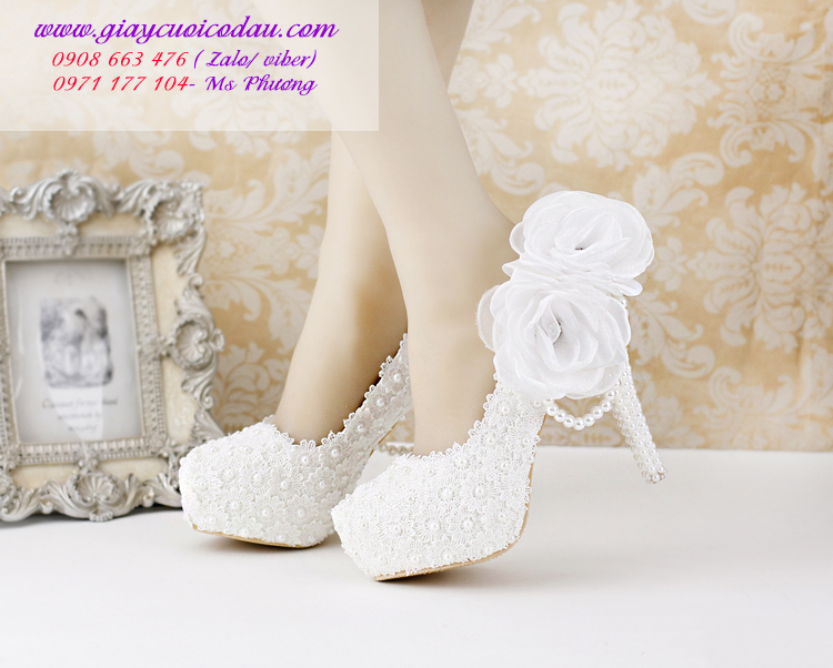 Giày cưới cô dâu cao 12cm màu trắng tinh tế GCD0104
