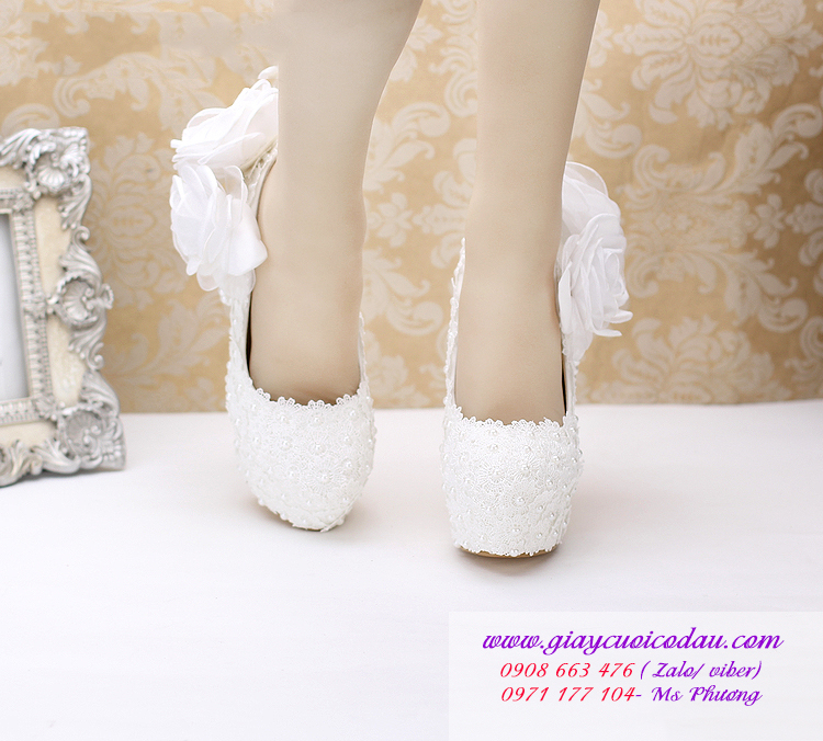 Giày cưới cô dâu cao 14cm màu trắng tinh tế GCD0105