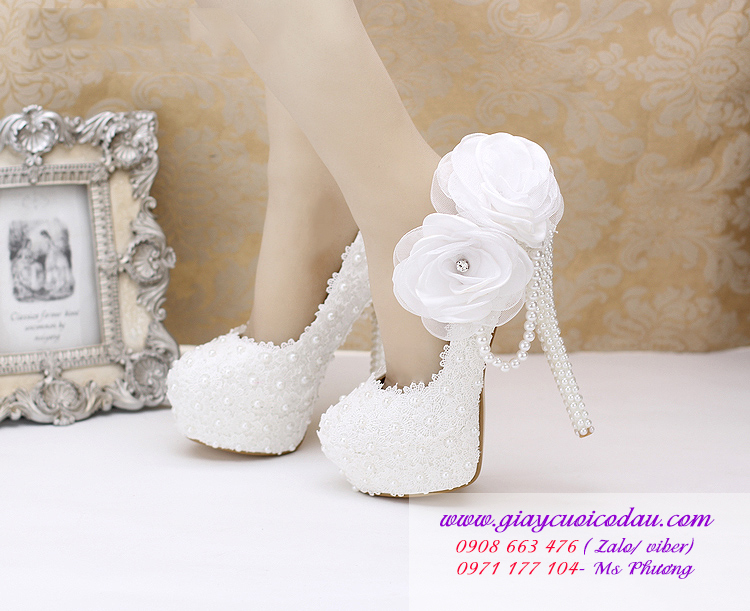 Giày cưới cô dâu cao 14cm màu trắng tinh tế GCD0105