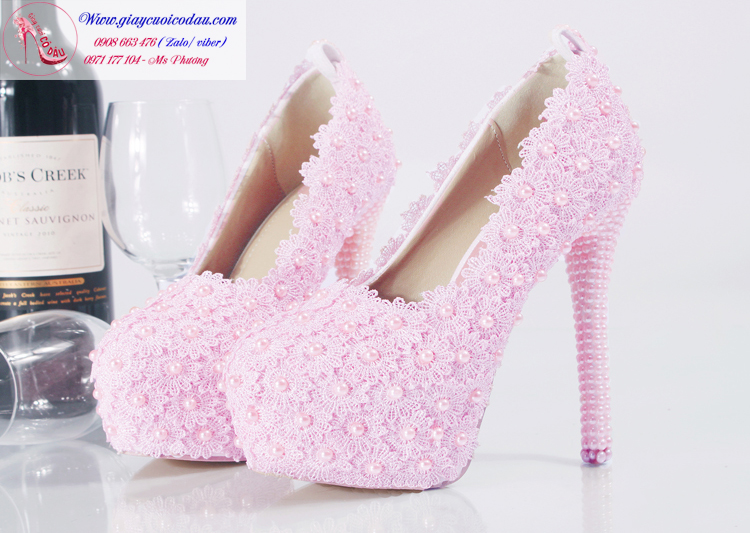 Giày cưới cô dâu màu hồng công chúa xinh xắn GCD0202