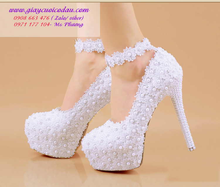 Giày cưới cô dâu màu trắng đơn giản cao 3-15cm GCD0201