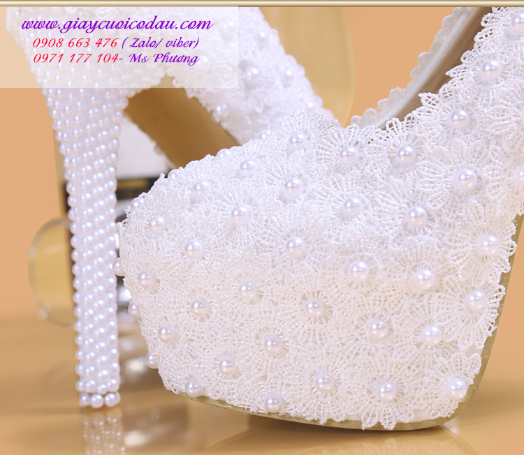 Giày cưới cô dâu màu trắng đơn giản cao 3-15cm GCD0201