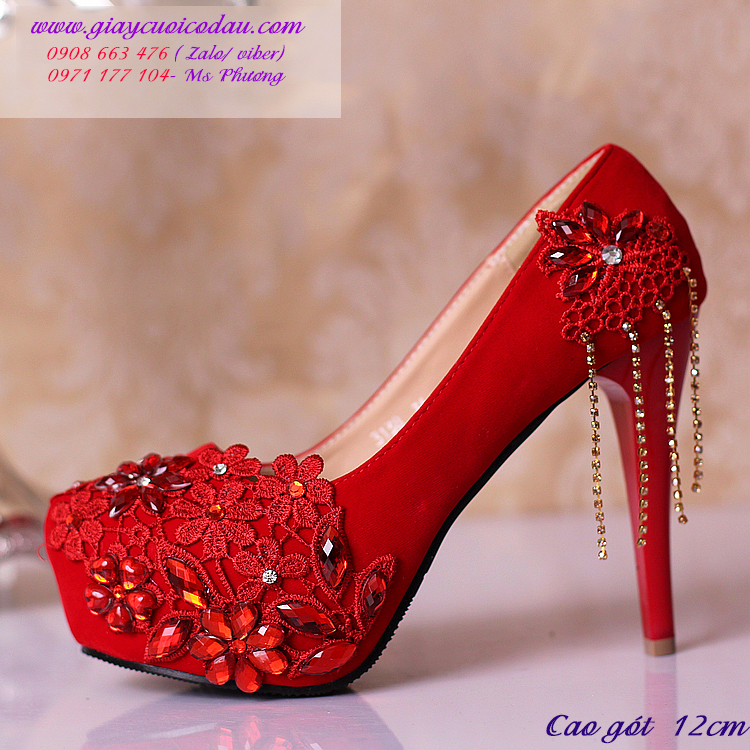Giày cưới cao gót màu đỏ sang trọng GCD0701