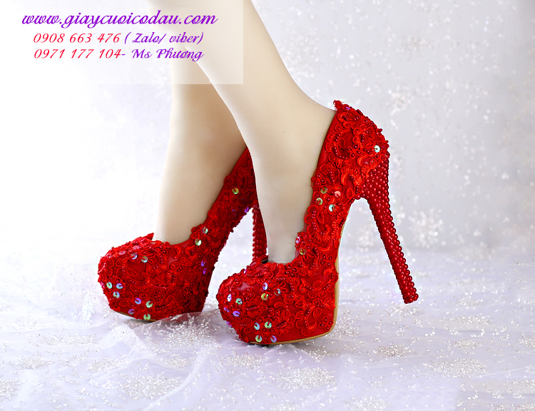 Giày cưới cô dâu màu đỏ xinh xắn 10-14cm GCD0801