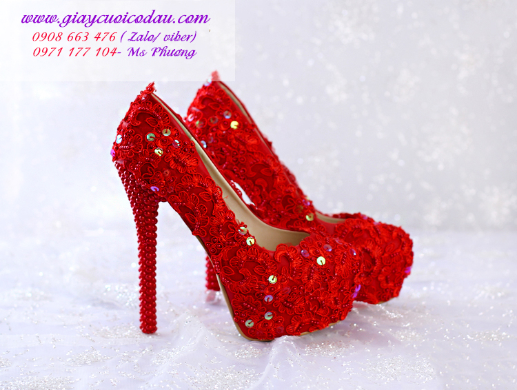 Giày cưới cô dâu màu đỏ xinh xắn 10-14cm GCD0801