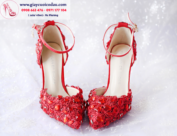 Giày cưới cô dâu màu đỏ quai ngang xinh xắn GCD1402