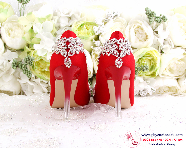 Giày cưới cô dâu màu đỏ đính đá sang trọng GCD13