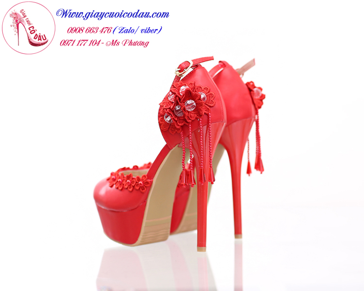Giày cưới cô dâu cut out xinh xắn màu đỏ cao 14cm GCD1503