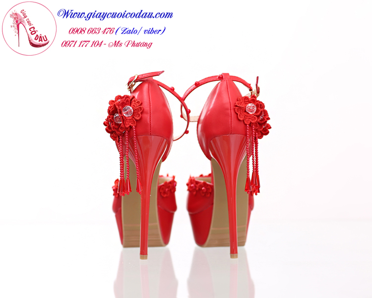 Giày cưới cô dâu cut out xinh xắn màu đỏ cao 14cm GCD1503