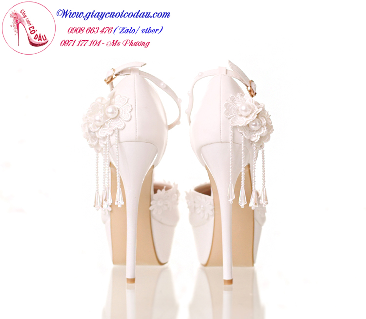 Giày cưới cô dâu tinh khôi 14cm màu trắng GCD1501