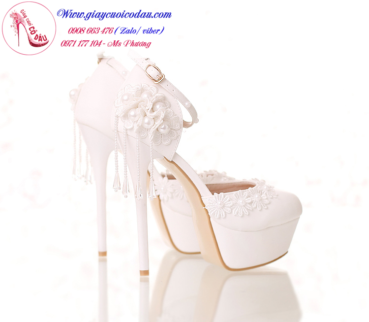 Giày cưới cô dâu tinh khôi 14cm màu trắng GCD1501