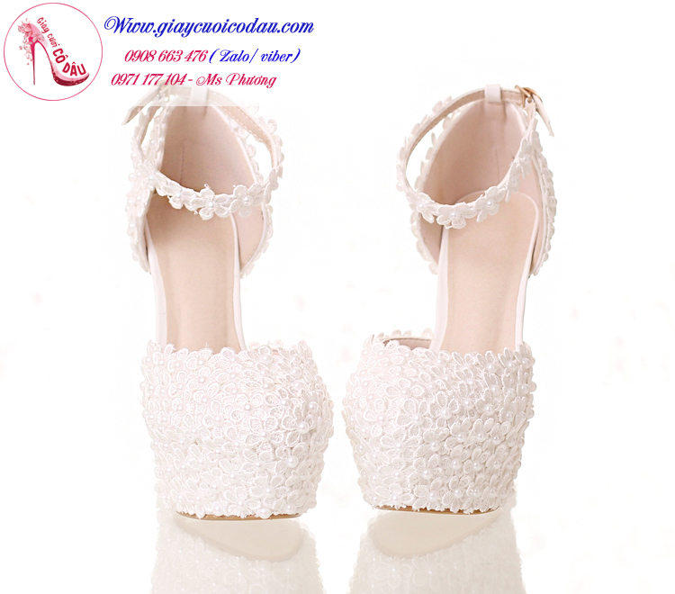 Giày cưới cô dâu màu trắng hoa nhỏ xinh xắn GCD1505