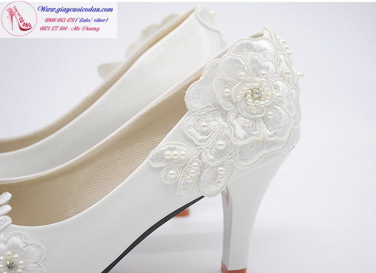 Giày cưới cô dâu màu trắng cao 5-8cm GCD23