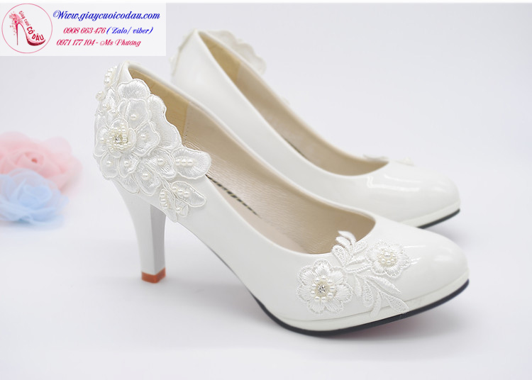 Giày cưới cô dâu màu trắng cao 5-8cm GCD23