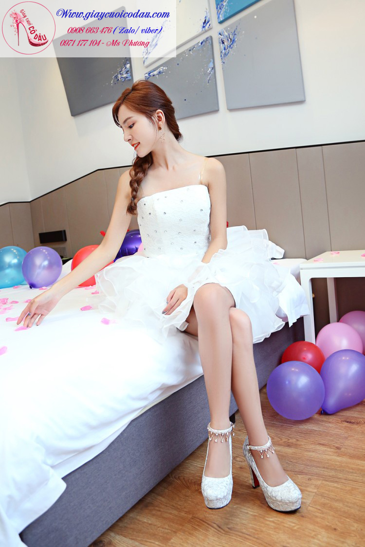 Giày cưới cô dâu màu kem trẻ trung GCD2401
