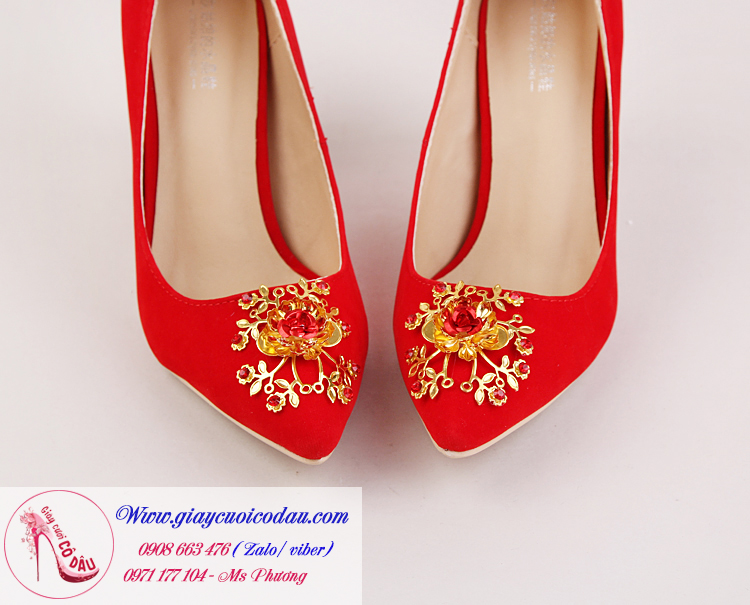 Giày cưới cô dâu màu đỏ nhung sang trọng GCD28