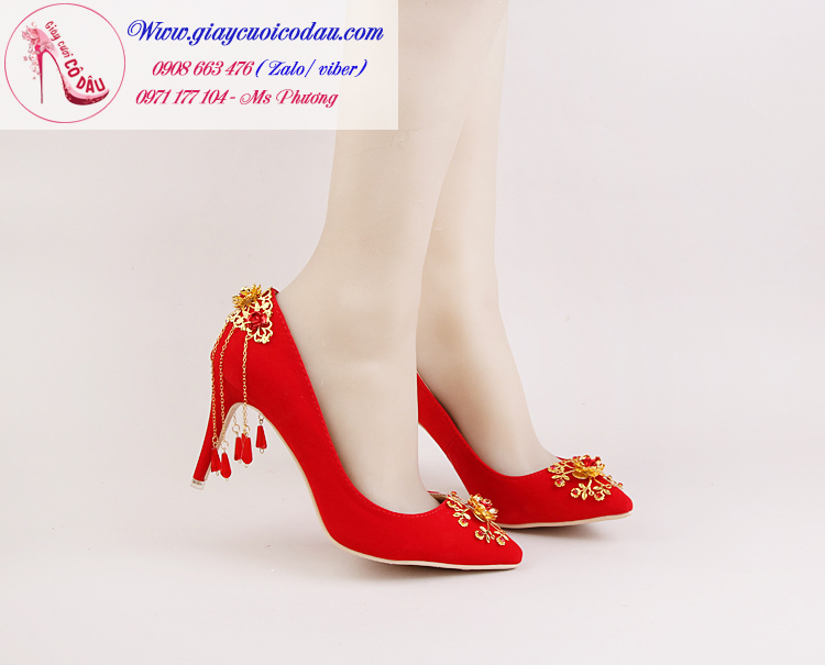 Giày cưới cô dâu màu đỏ nhung sang trọng GCD28