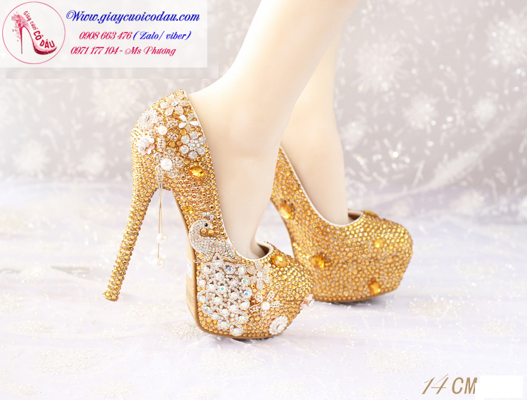 Giày cưới ánh kim vàng sang trọng GCD33