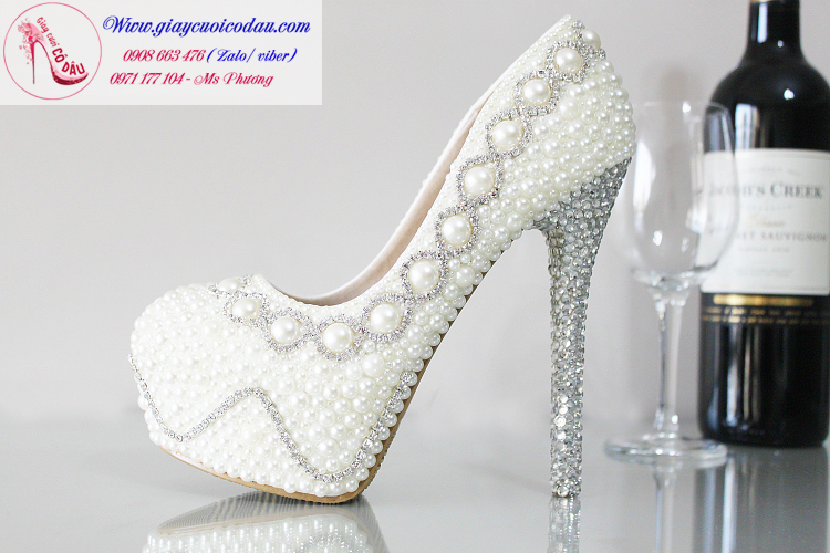 Giày cưới cô dâu màu trắng ngọc trai sang trọng 3-14cm GCD36