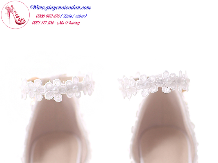 Giày cưới cô dâu ren màu trắng quai ngang GCD43