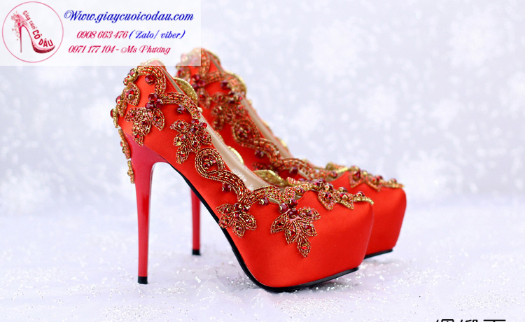 Giày cưới cô dâu màu đỏ phong cách hoàng gia GCD51