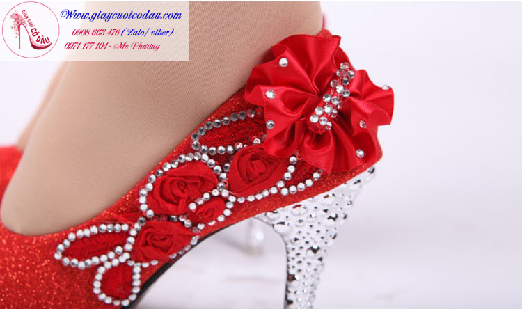 Giày cưới cô dâu ánh kim màu đỏ sang trọng GCD5401
