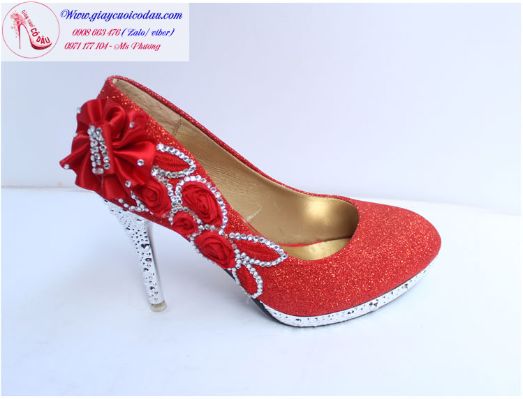 Giày cưới cô dâu ánh kim màu đỏ sang trọng GCD5401