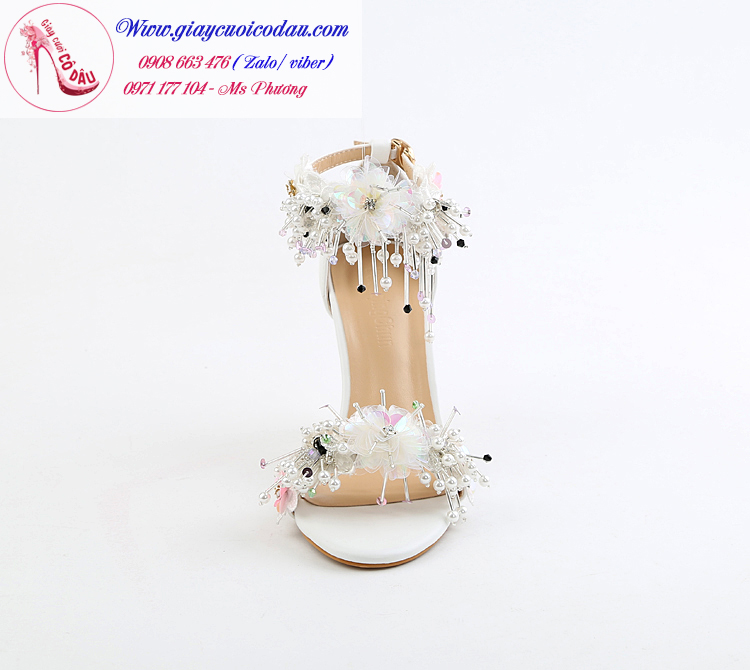 Giày cưới cô dâu màu trắng quai ngang sành điệu GCD63