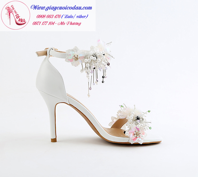 Giày cưới cô dâu màu trắng quai ngang sành điệu GCD63