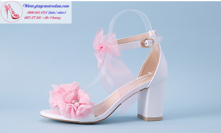 Giày cưới cô dâu đính hoa màu trắng hồng GCD8002