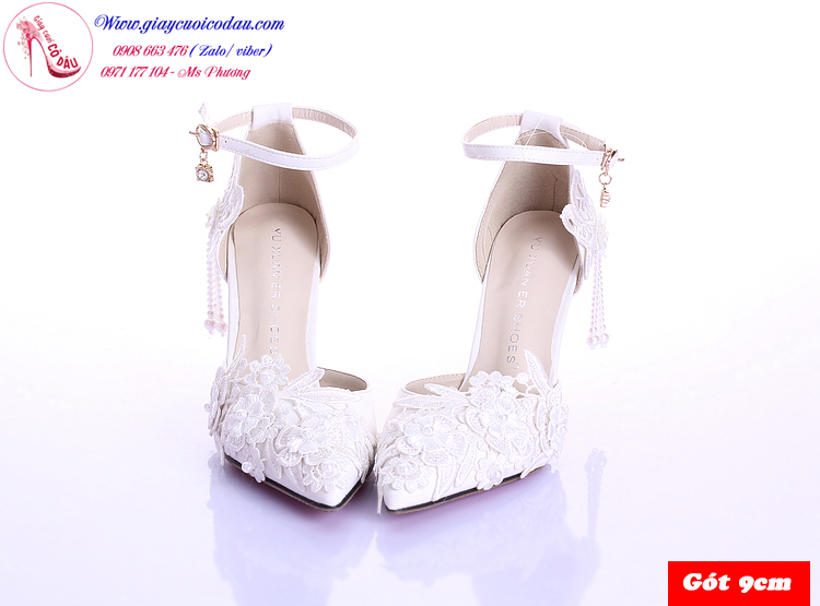 Giày cưới màu trắng quai ngang gót nhọn GCD83