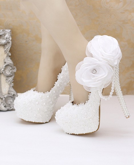Giày cưới cô dâu cao 5-12cm màu trắng tinh tế GCD0105
