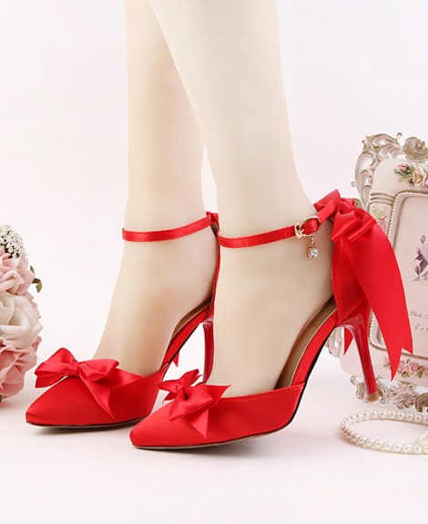 Giày cưới cô dâu đính nơ màu đỏ rực rỡ GCD8103