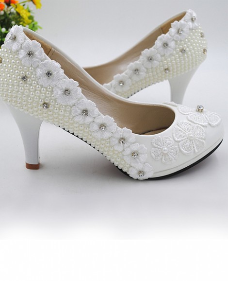 Giày cưới cô dâu màu trắng đính ngọc trai GCD3501