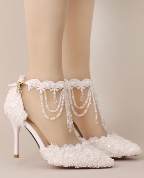 Giày cưới cô dâu màu trắng quai ngang nữ tính hiện đại GCD4401