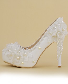Giày cưới cô dâu màu trắng sang trọng cao  8- 11- 14cm GCD59
