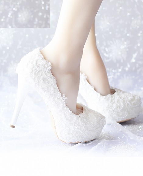 Giày cưới cô dâu ren tinh khôi màu trắng GCD39