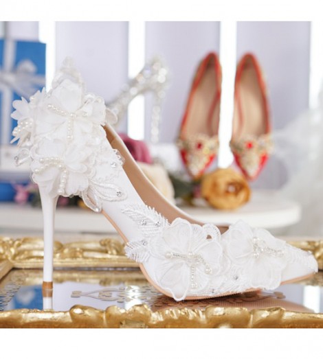 Giày cưới đinh hoa màu trắng nhẹ nhàng cao 6-8-10cm GCD111