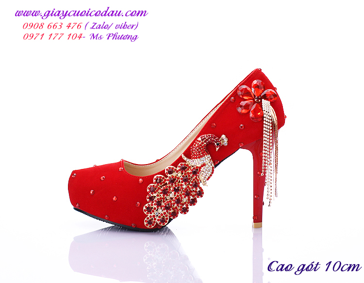 Giày cưới cô dâu màu đỏ phượng hoàng cao 8-12cm GCD0601