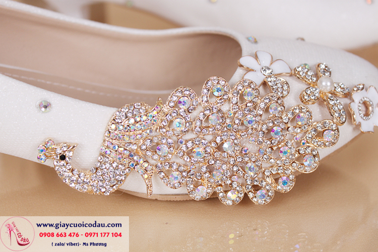 Giày cưới cao gót đính phượng hoàng sang trọng cao 3-13cm GCD109
