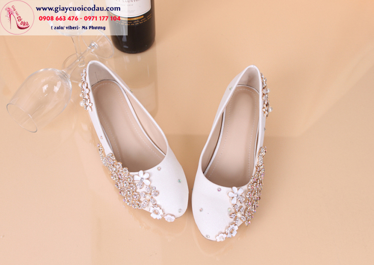 Giày cưới cao gót đính phượng hoàng sang trọng cao 3-13cm GCD109