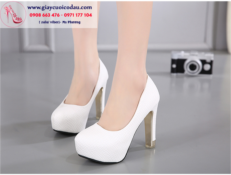 Giày cưới cao gót màu trắng đơn giản GCD112