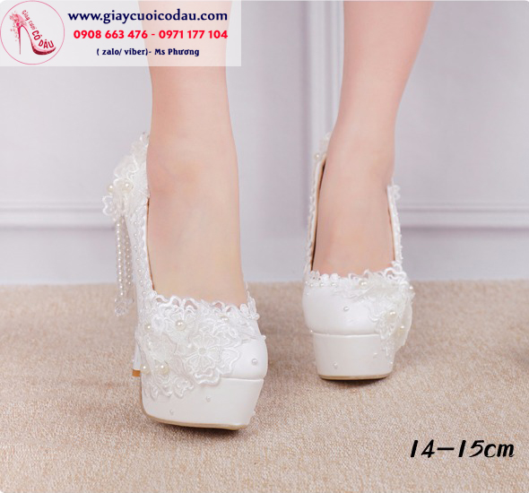 Giày cưới cao gót màu trắng đính hoa TINH TẾ GCD113