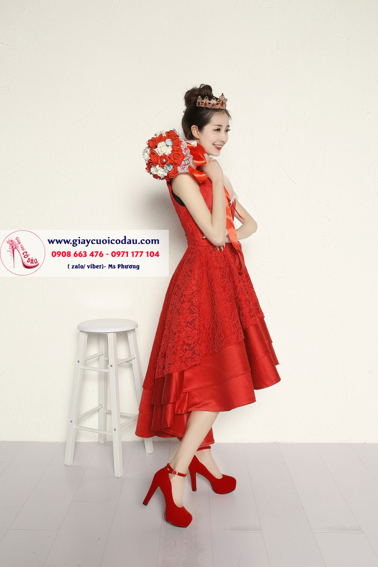 Giày cưới cao gót màu đỏ 12cm xinh xắn GCD114