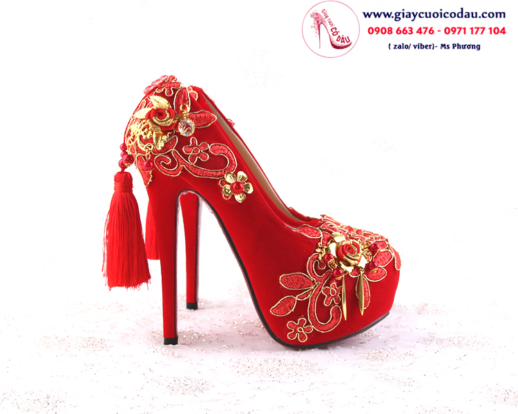 Giày cưới cao gót màu đỏ rực rỡ cao 10-14cm GCD117