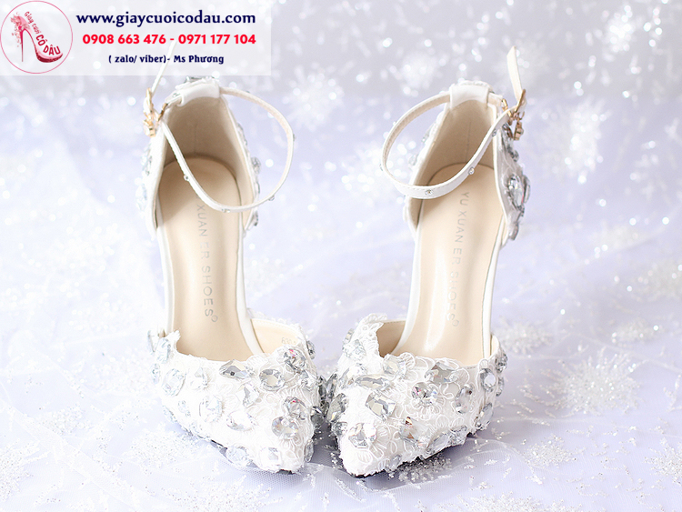 Giày cưới cô dâu màu trắng quai ngang xinh xắn GCD1401
