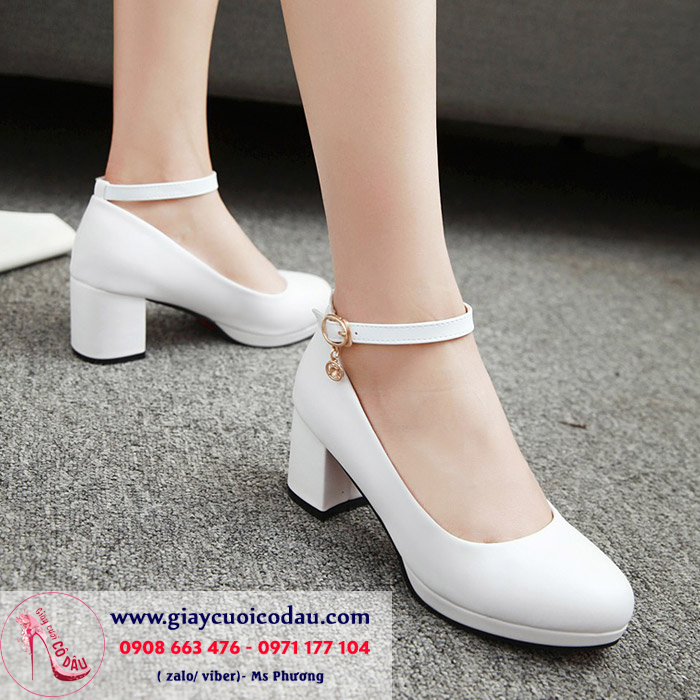 Giày cưới cao gót đơn giản 6 phân màu trắng GCD123
