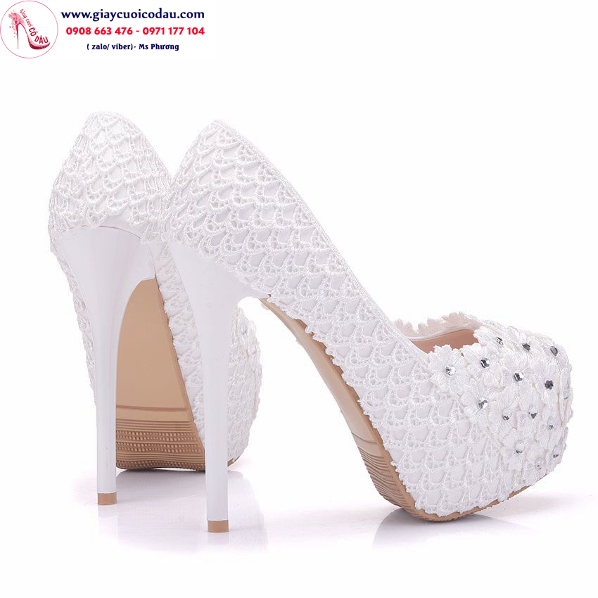 Giày cưới cao gót màu trắng 14cm tinh tế GCD129