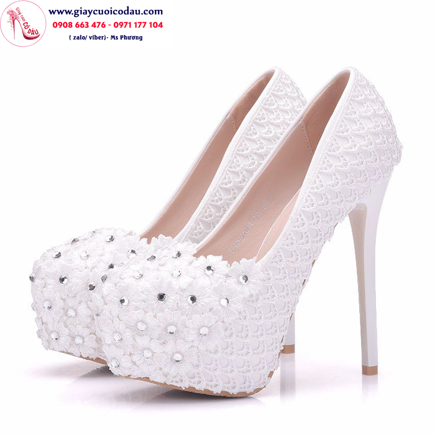 Giày cưới cao gót màu trắng 14cm tinh tế GCD129