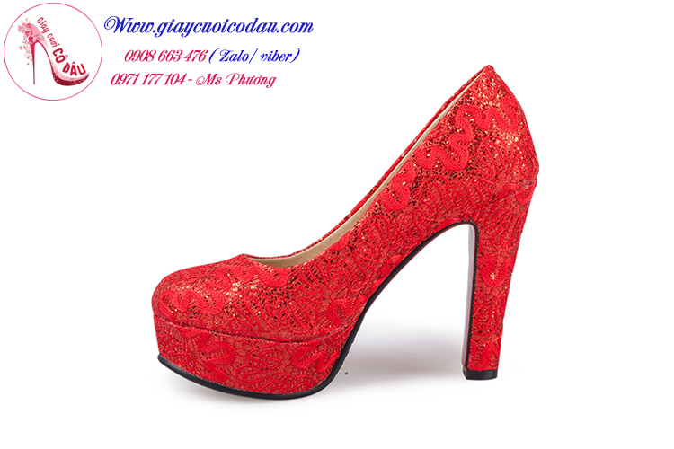 Giày cưới cô dâu màu đỏ ren nổi bật GCD2402